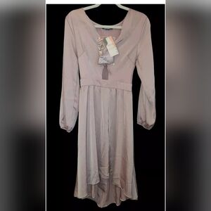 NEW! BTFBM Dress Womens Small Midi Knee Length Puff Sleeve Keyhole Dress ROSE